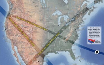 Map showing solar eclipse paths over USA.