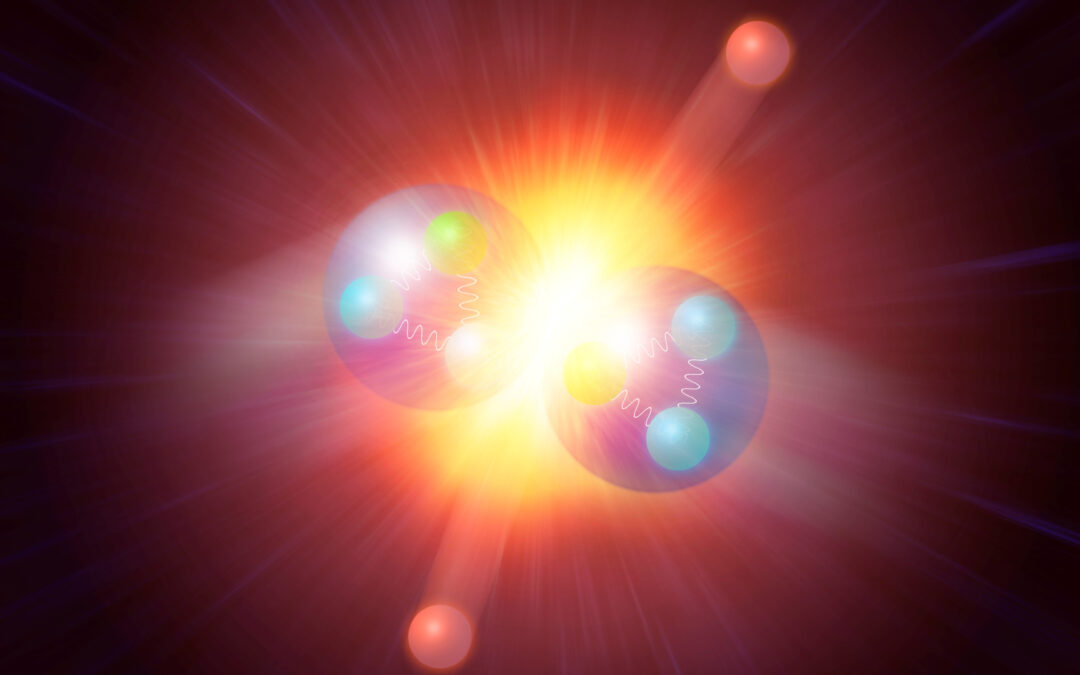 Particle collision with bright energy burst.