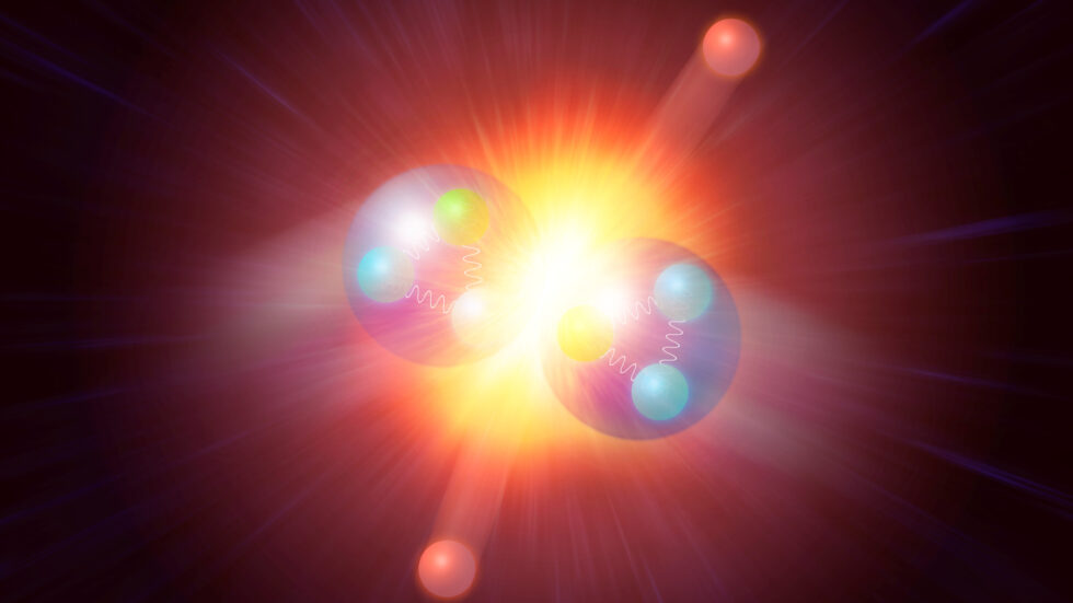 Particle collision with bright energy burst.