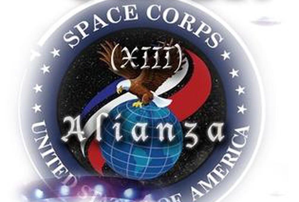 Space Corps emblem with futuristic figures.