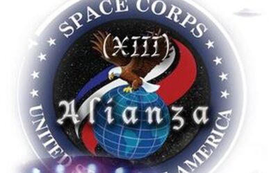 Space Corps emblem with futuristic figures.